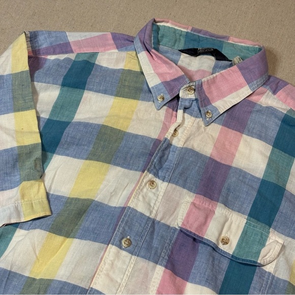 Vintage Woolrich Flannel Shirt Men’s XL Blue Pink Plaid Button Up Lightweight - Picture 1 of 6